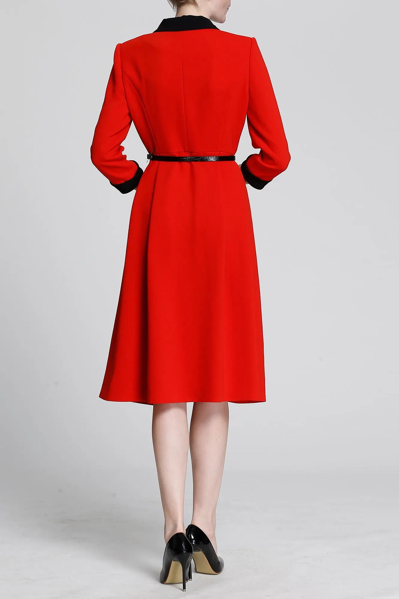 CLASSIFC RED & BLACK CONTRAST LONG SLEEVES JENA DRESS