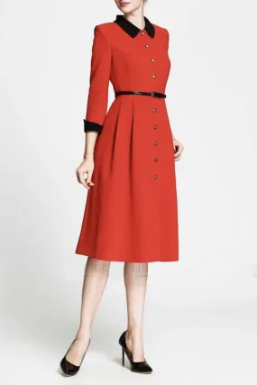 CLASSIFC RED & BLACK CONTRAST LONG SLEEVES JENA DRESS