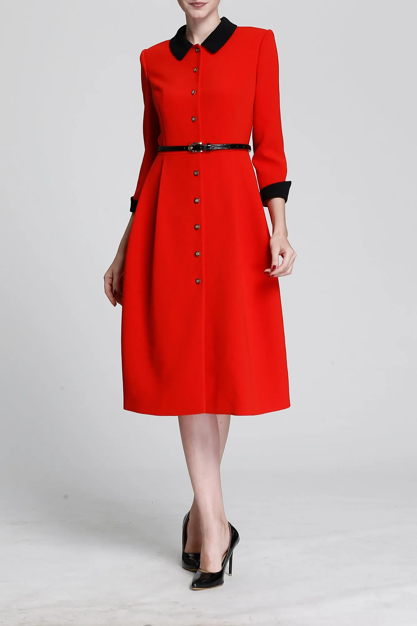 CLASSIFC RED & BLACK CONTRAST LONG SLEEVES JENA DRESS