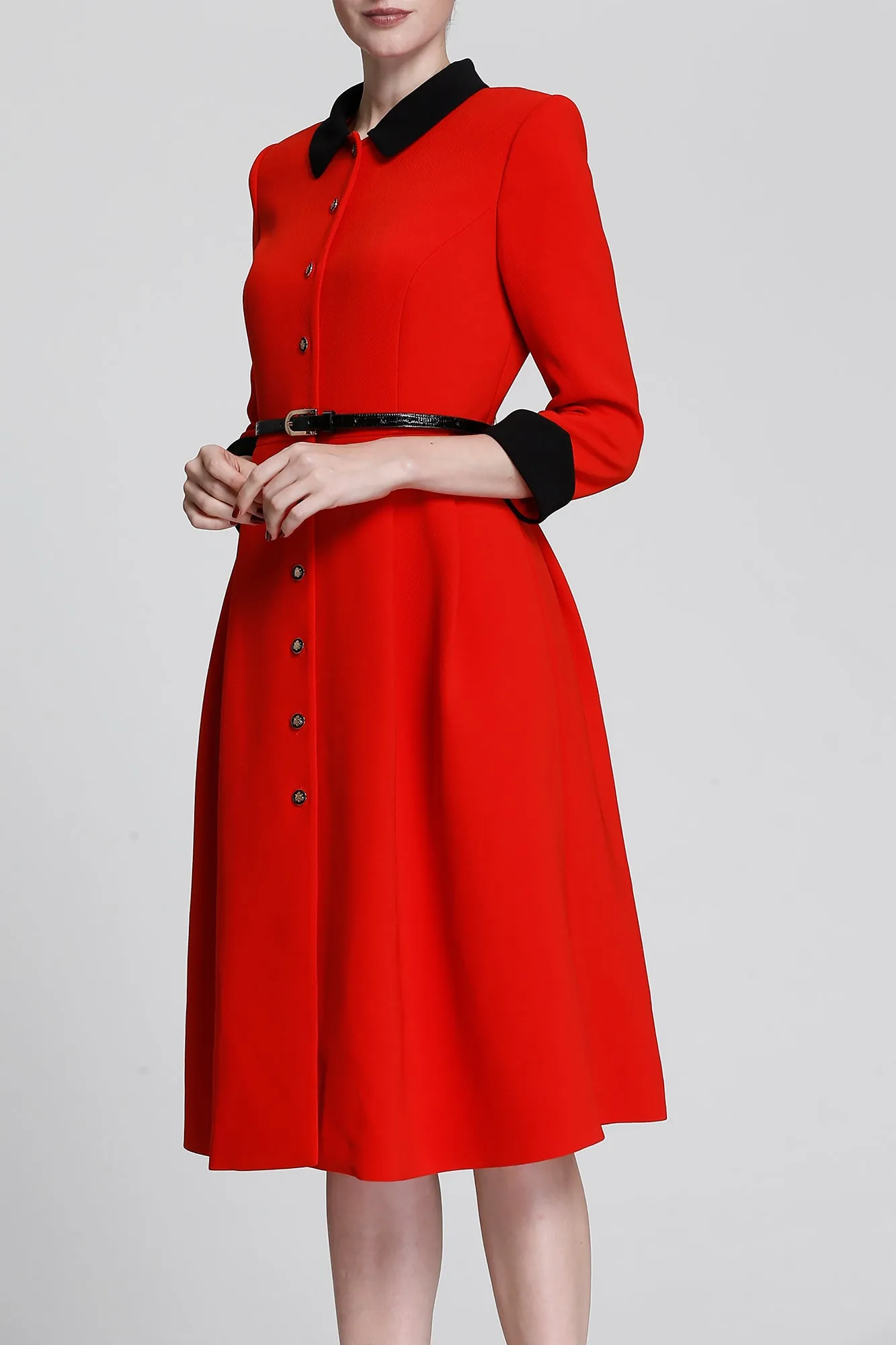 CLASSIFC RED & BLACK CONTRAST LONG SLEEVES JENA DRESS