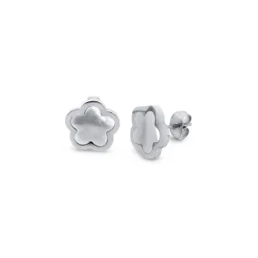 Clover Shell Stud Earrings - Silver/White