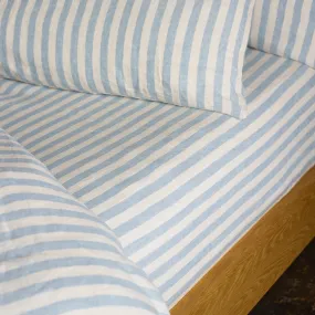 Coastal Blue Pembroke Stripe 100% Linen Fitted Sheet