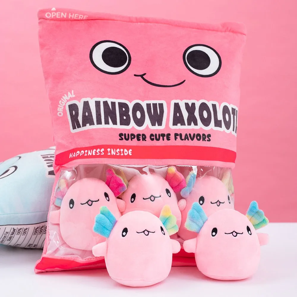 Colourful Rainbow Axolotl Candy Bag Plushies NEW