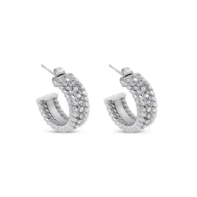 Curb Chain Stone Hoop Earrings - Silver