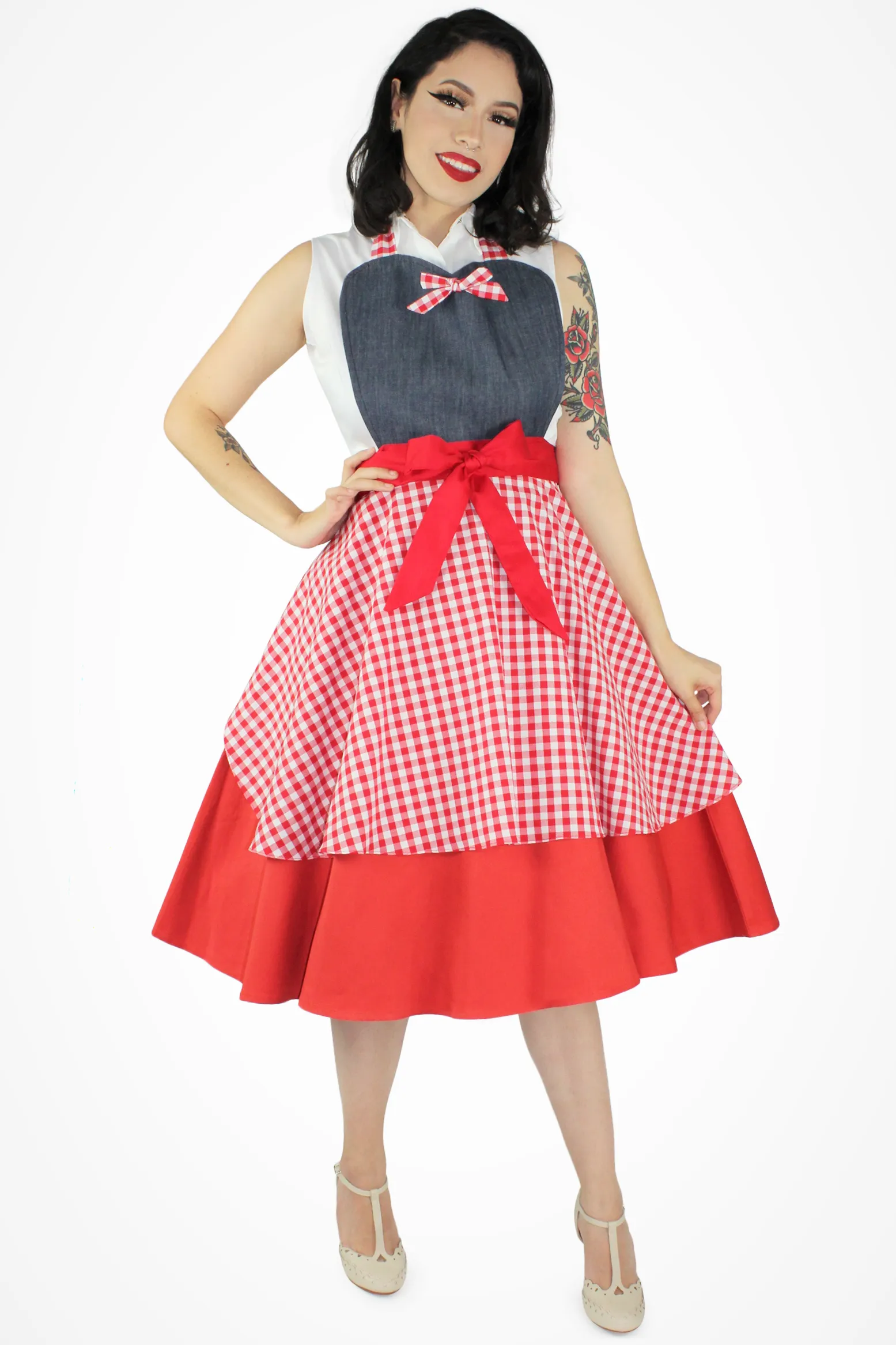 Denim Gingham Apron #ADG