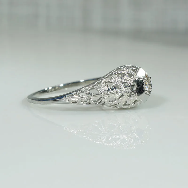 Detailed Filigree White Gold Diamond Ring