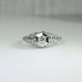 Detailed Filigree White Gold Diamond Ring