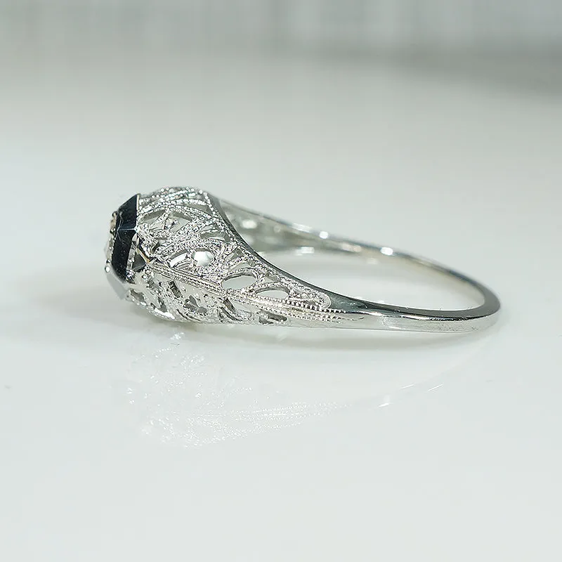 Detailed Filigree White Gold Diamond Ring