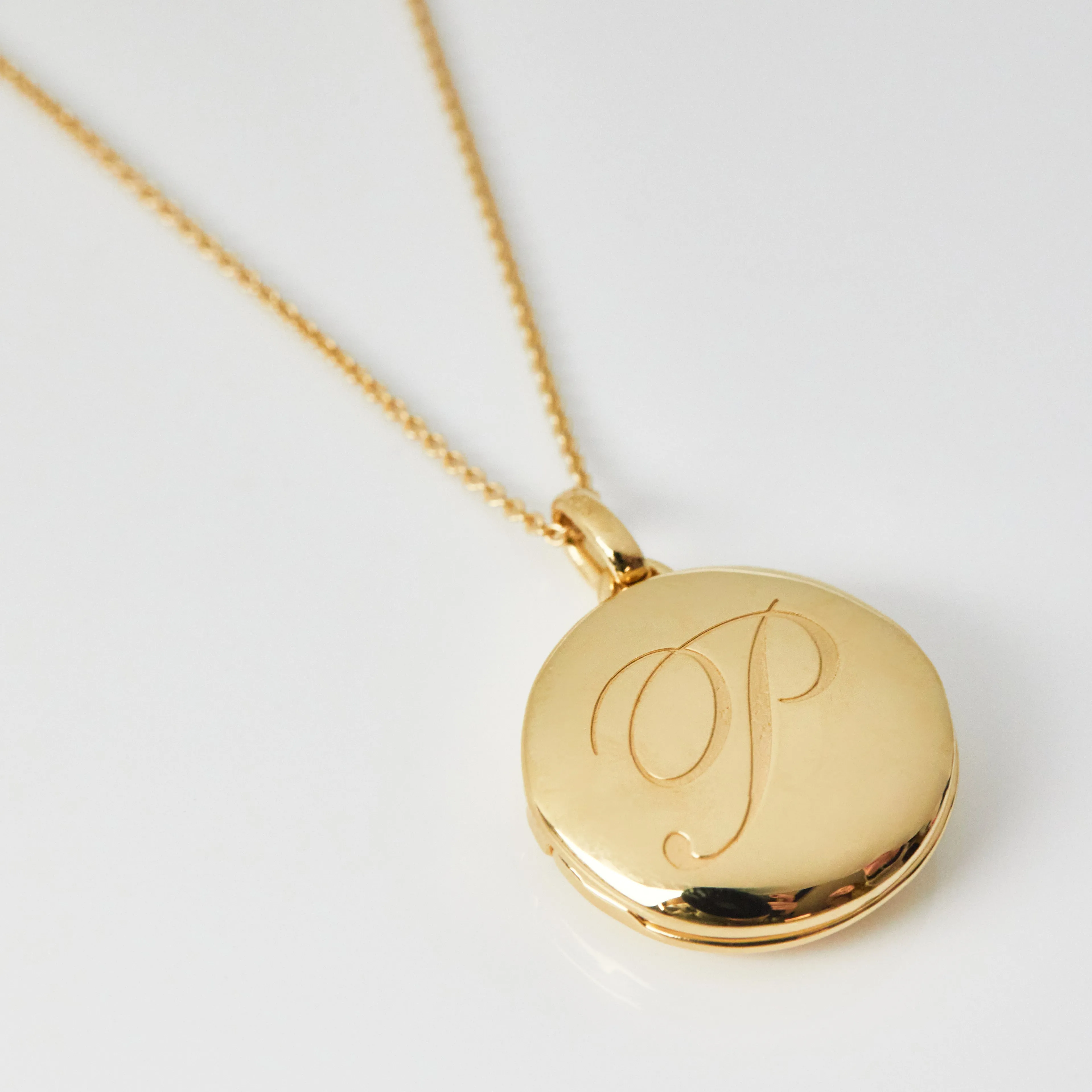 Engraved Initial Locket Necklace with Diamond Detail