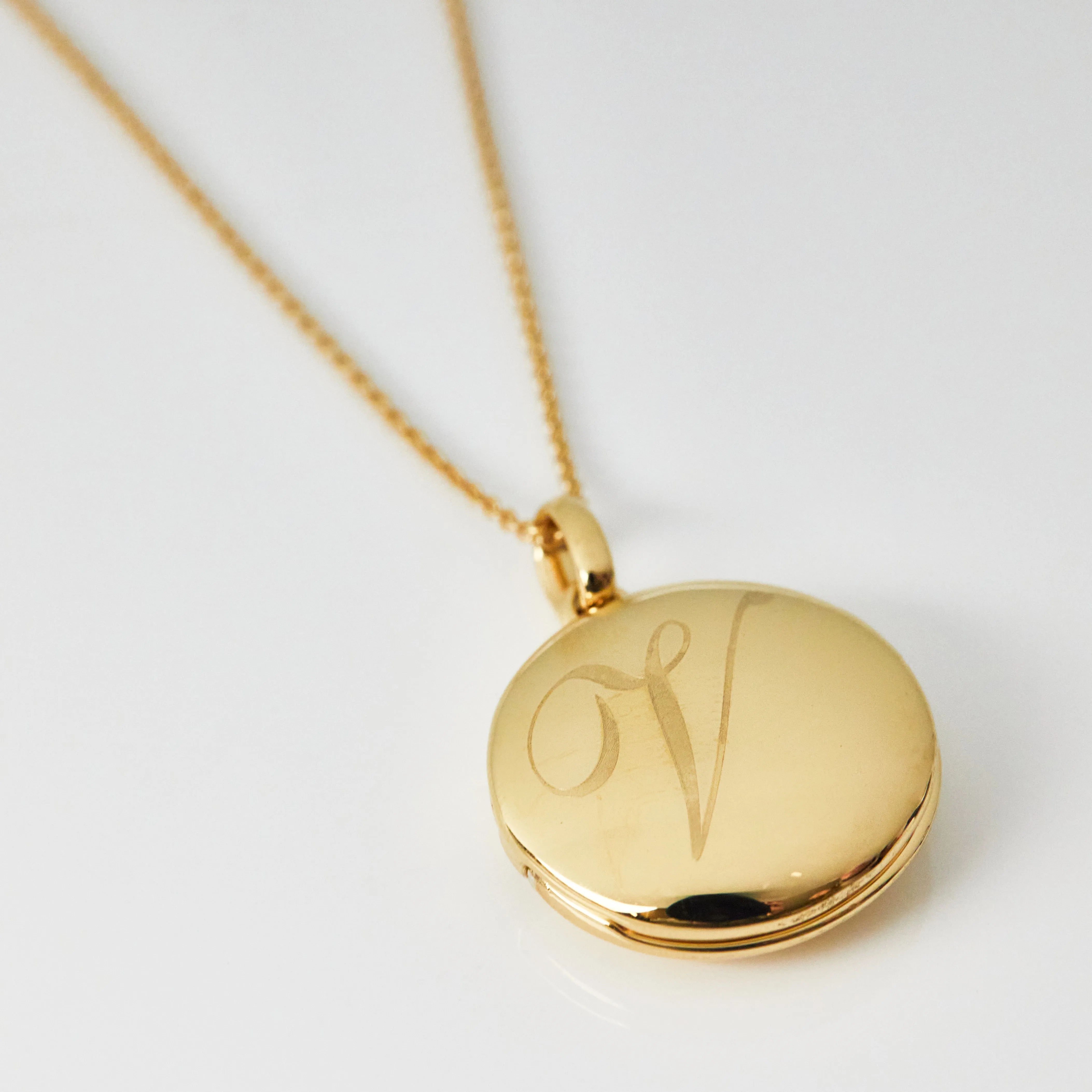 Engraved Initial Locket Necklace with Diamond Detail