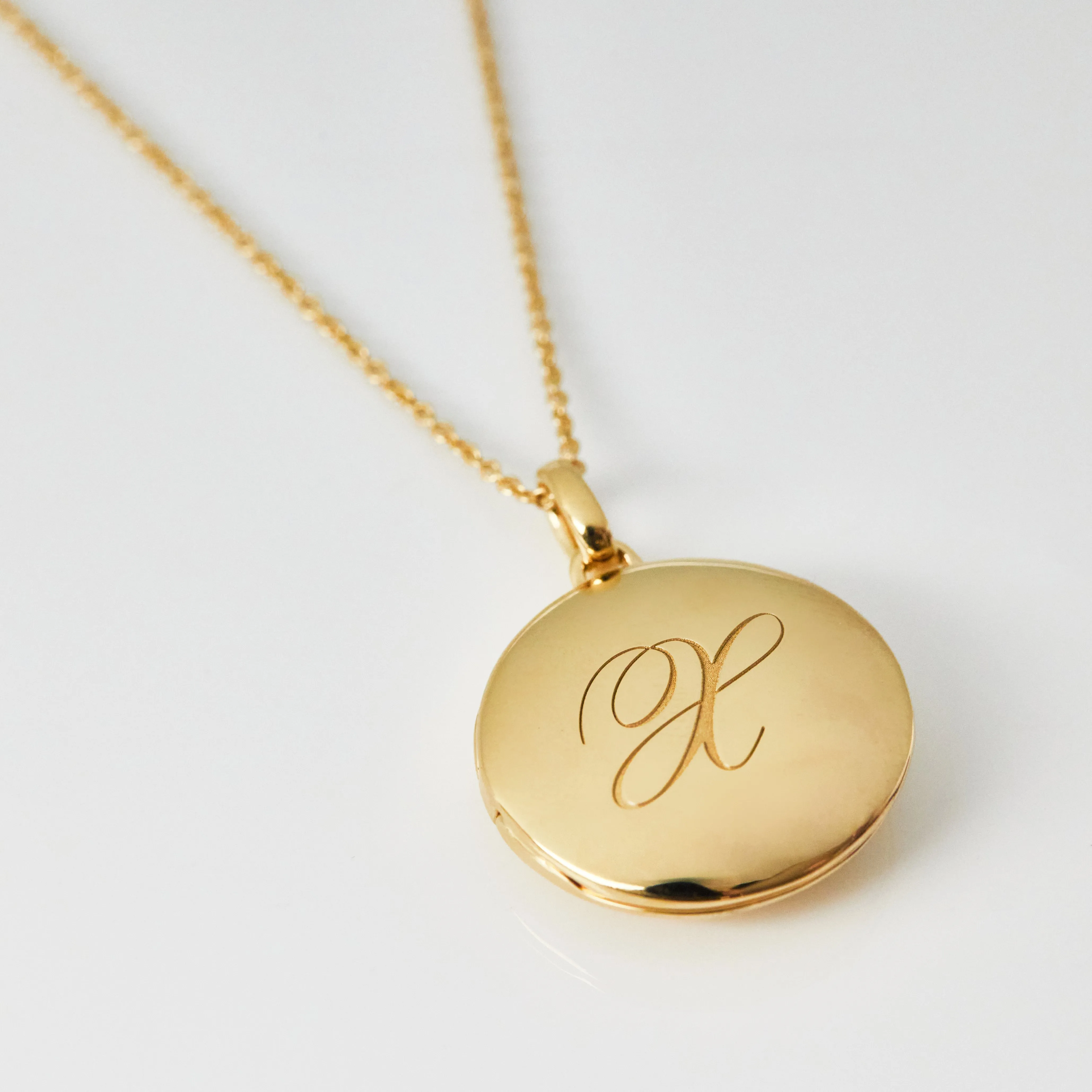 Engraved Initial Locket Necklace with Diamond Detail