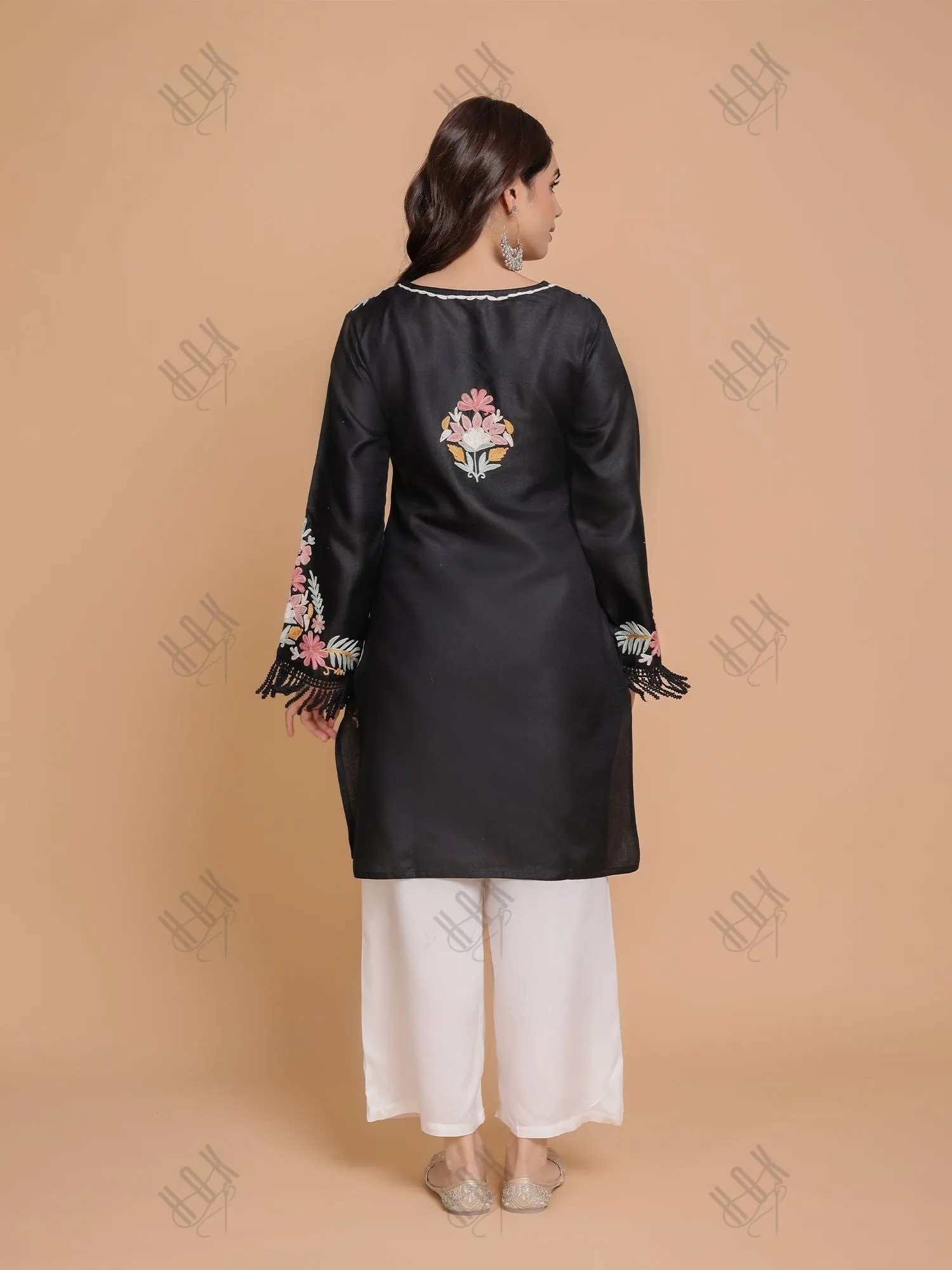 Falak Kashmiri Long Kurta - Black