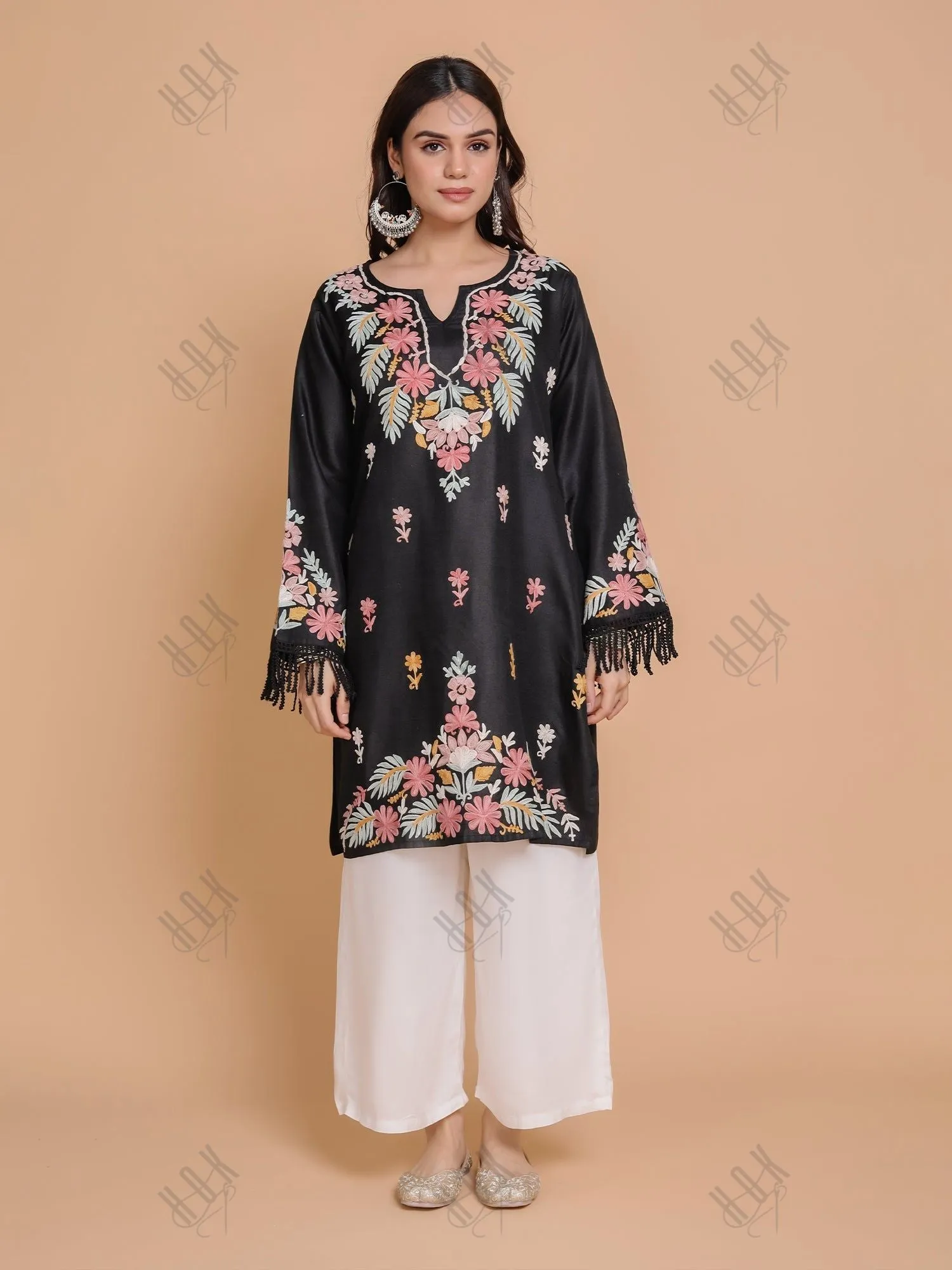 Falak Kashmiri Long Kurta - Black