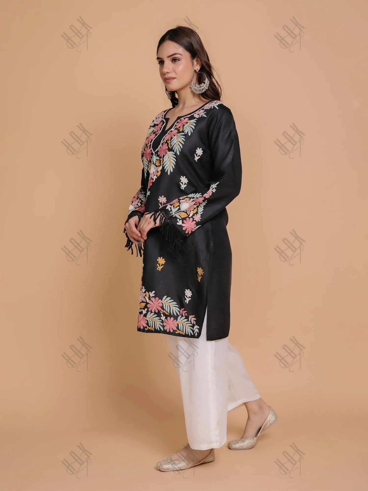 Falak Kashmiri Long Kurta - Black