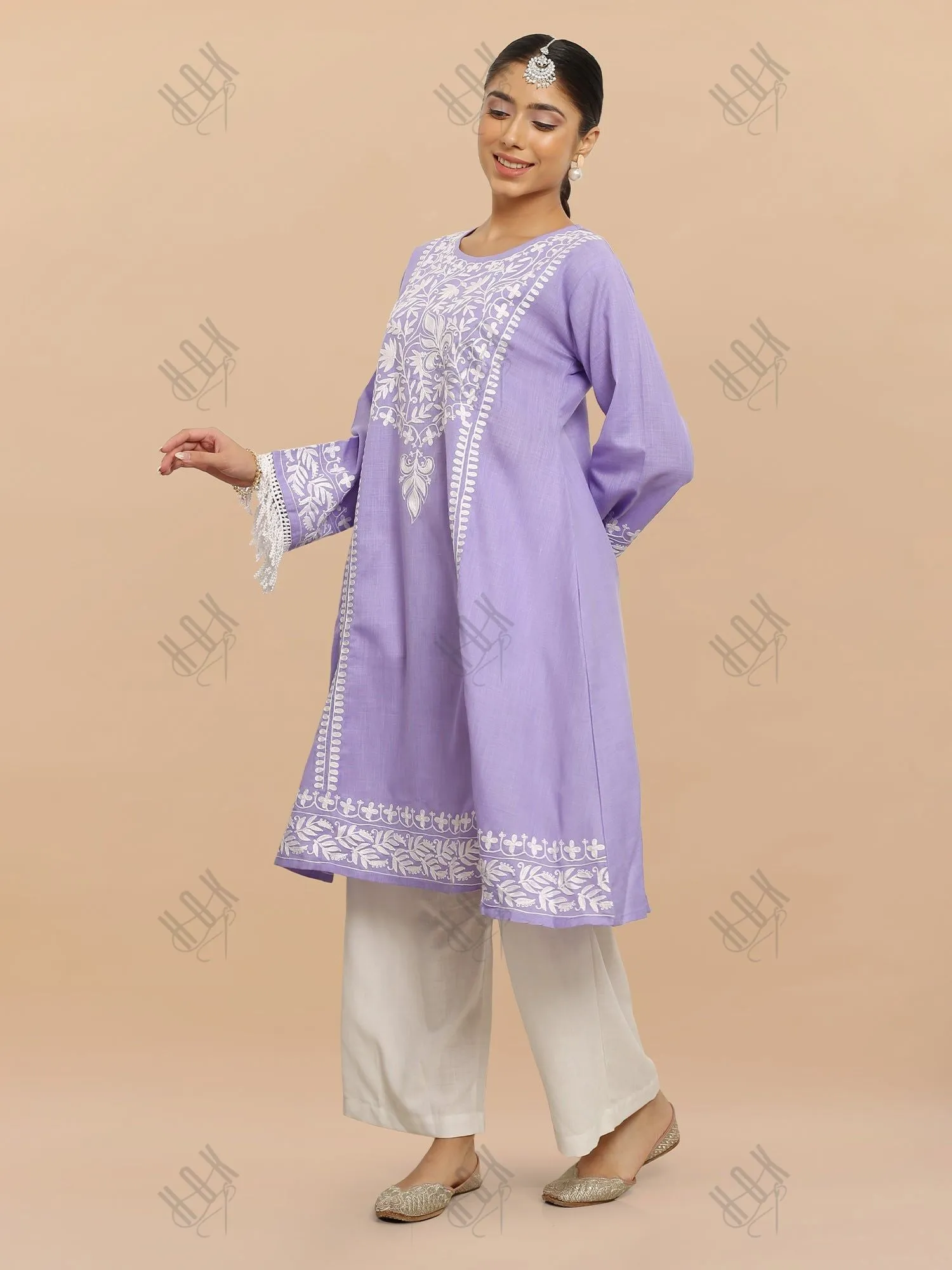 Falak Kashmiri Long Kurta  - Lavender