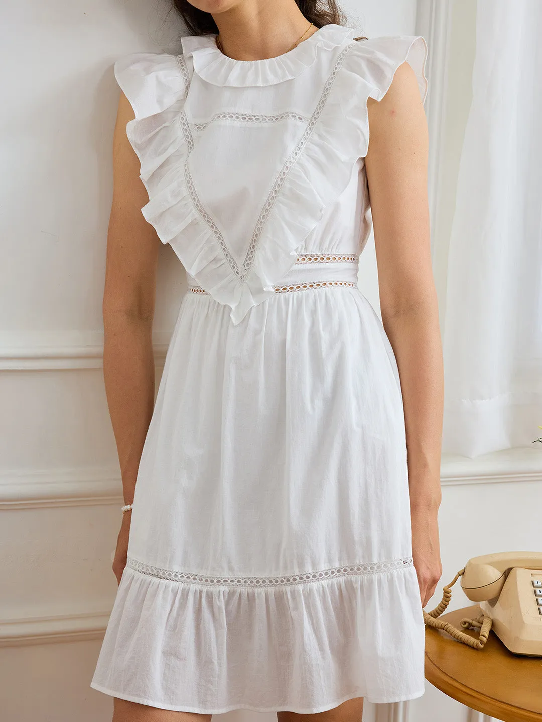 【Final Sale】Jaliyah Solid Ruffle Trim Lace Trim Dress