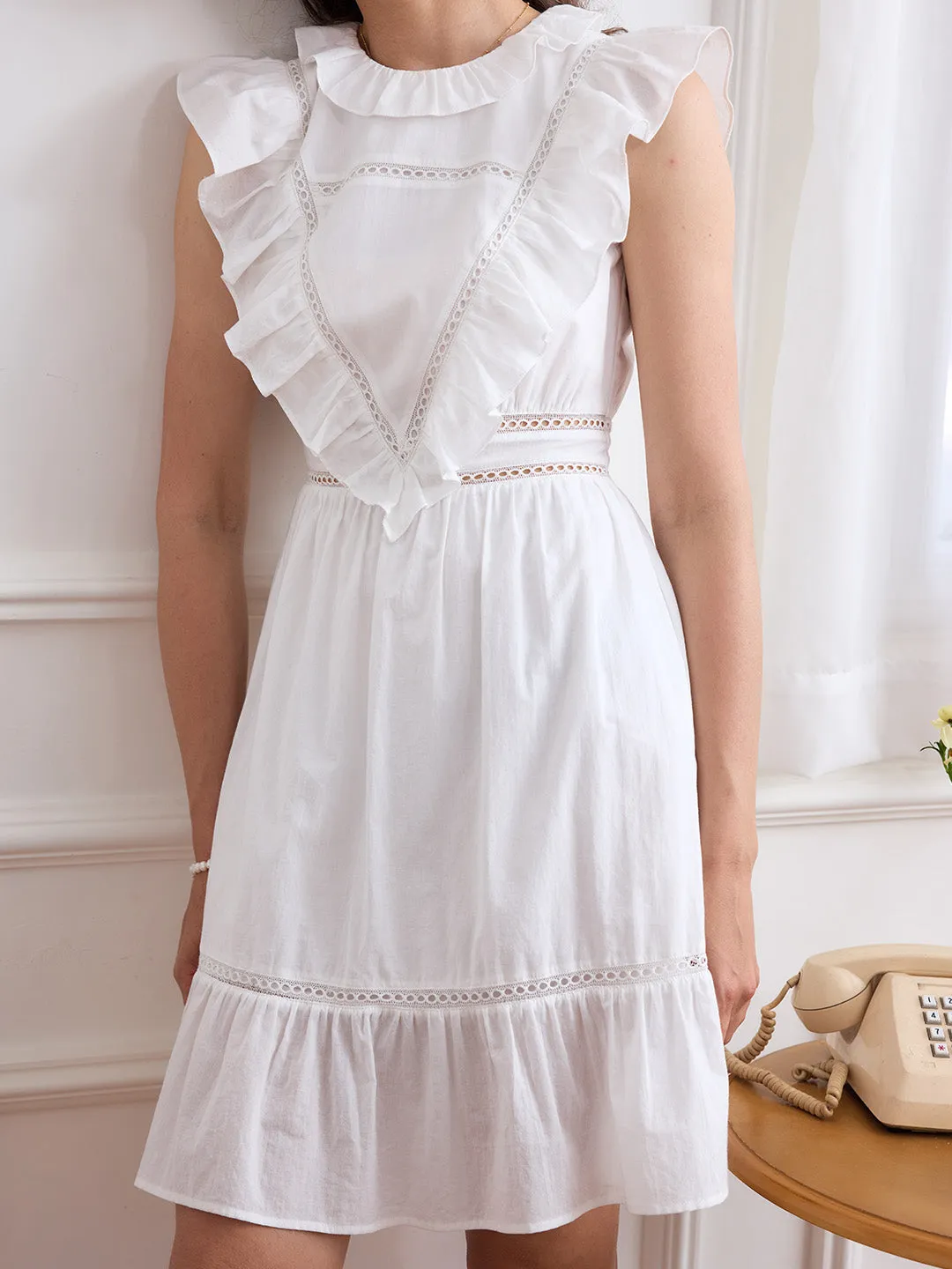 【Final Sale】Jaliyah Solid Ruffle Trim Lace Trim Dress