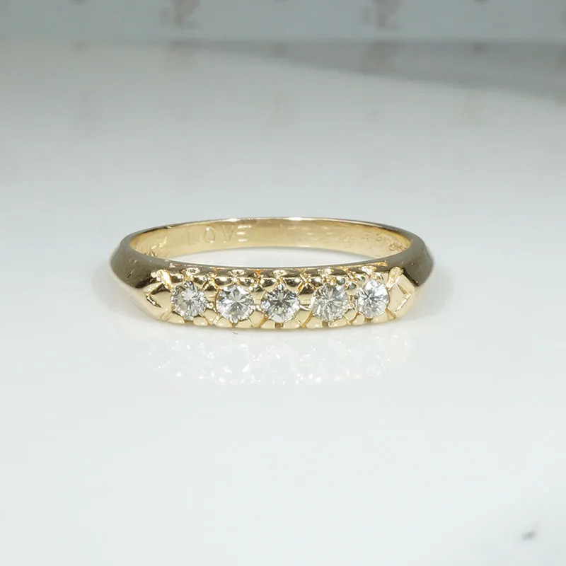 Five Diamonds in Yellow Gold Retro Wedding Band