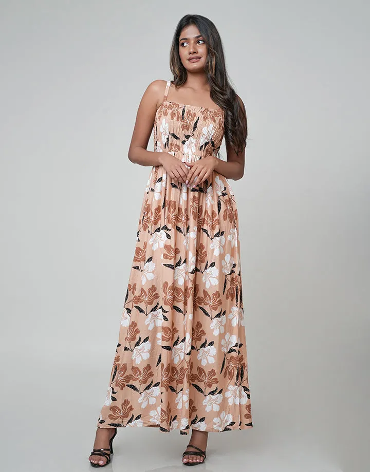 Floral Smocked Maxi Strappy Dress