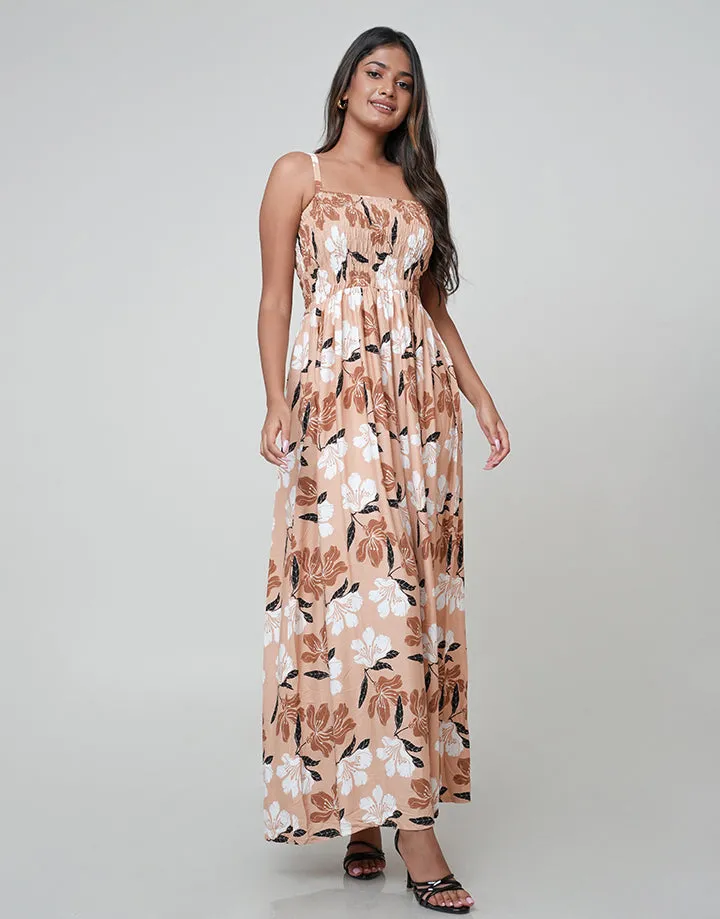 Floral Smocked Maxi Strappy Dress