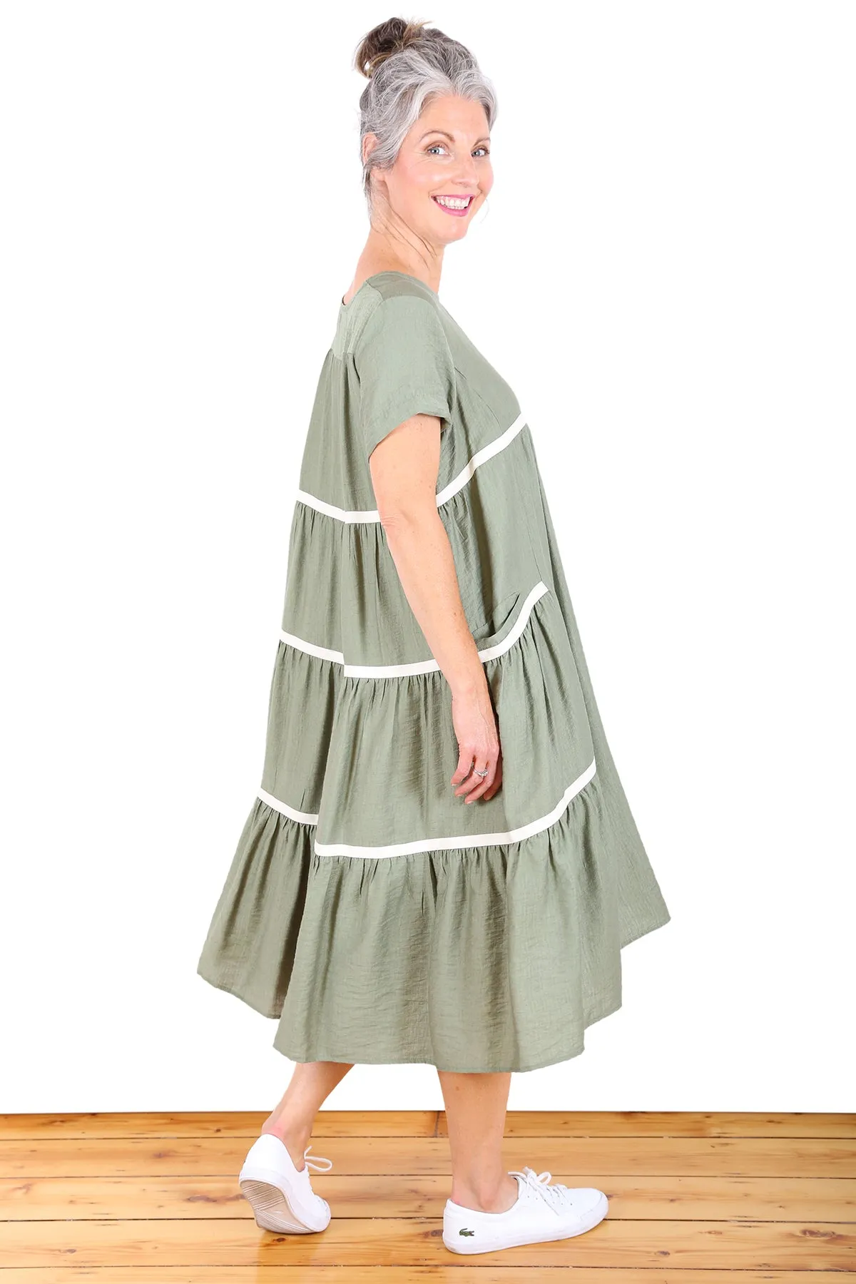 Fremantle Esplanade Dress Sage Green in Rayon