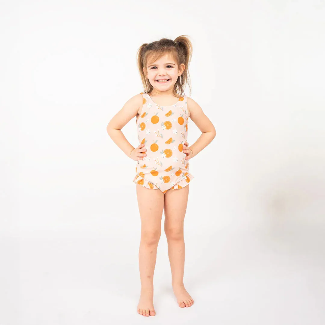 Freshly Squeezed Ruffle Leg One Piece Girls Swimsuit