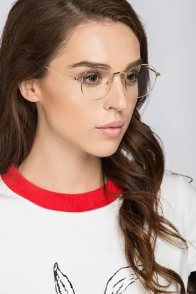 Geeky Gold Rim Round Clear Glasses