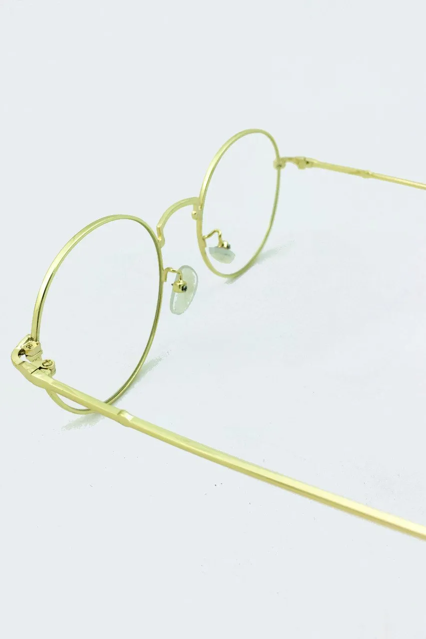 Geeky Gold Rim Round Clear Glasses