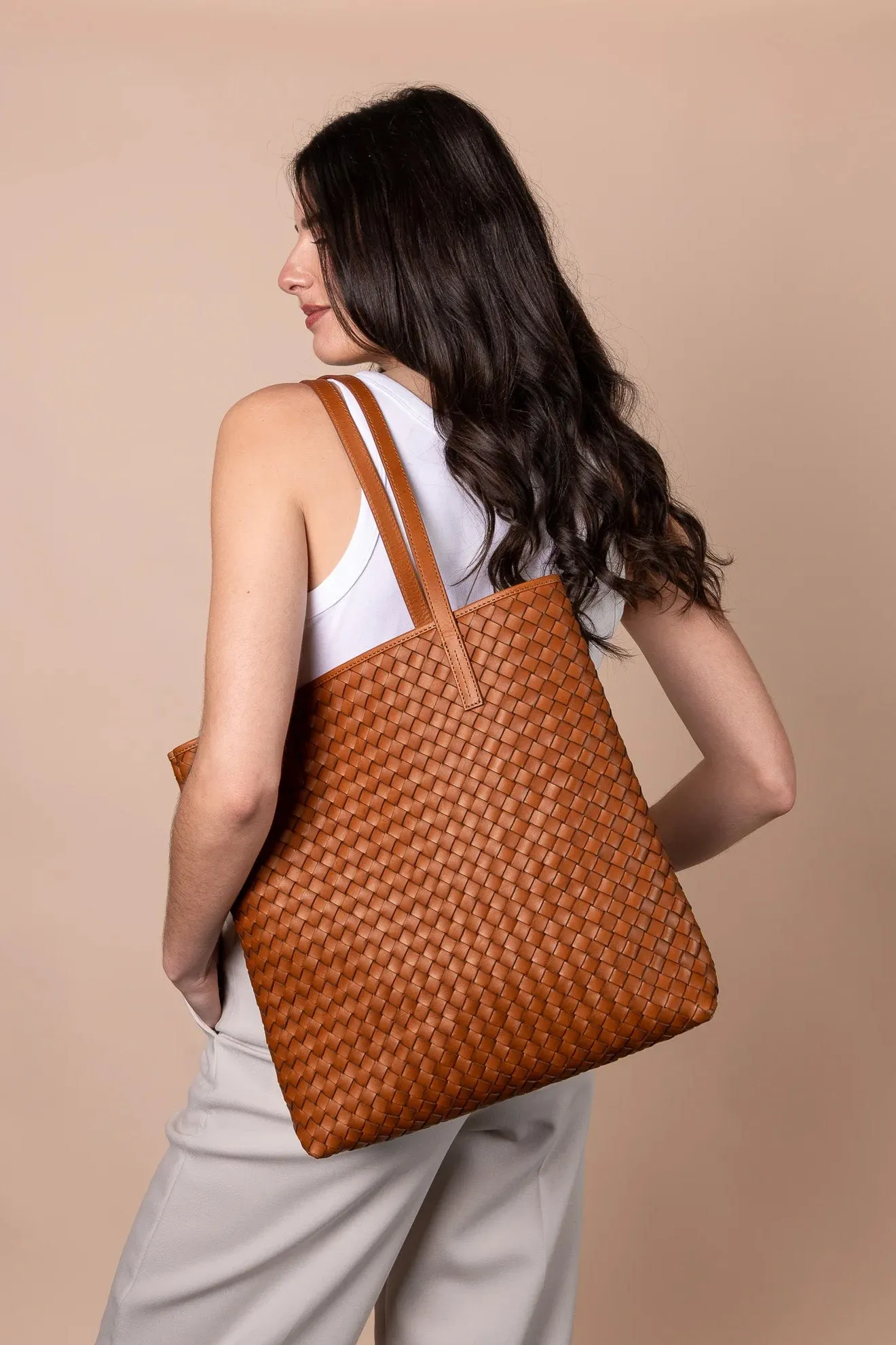 Georgia Woven Shopper Cognac Classic Leather