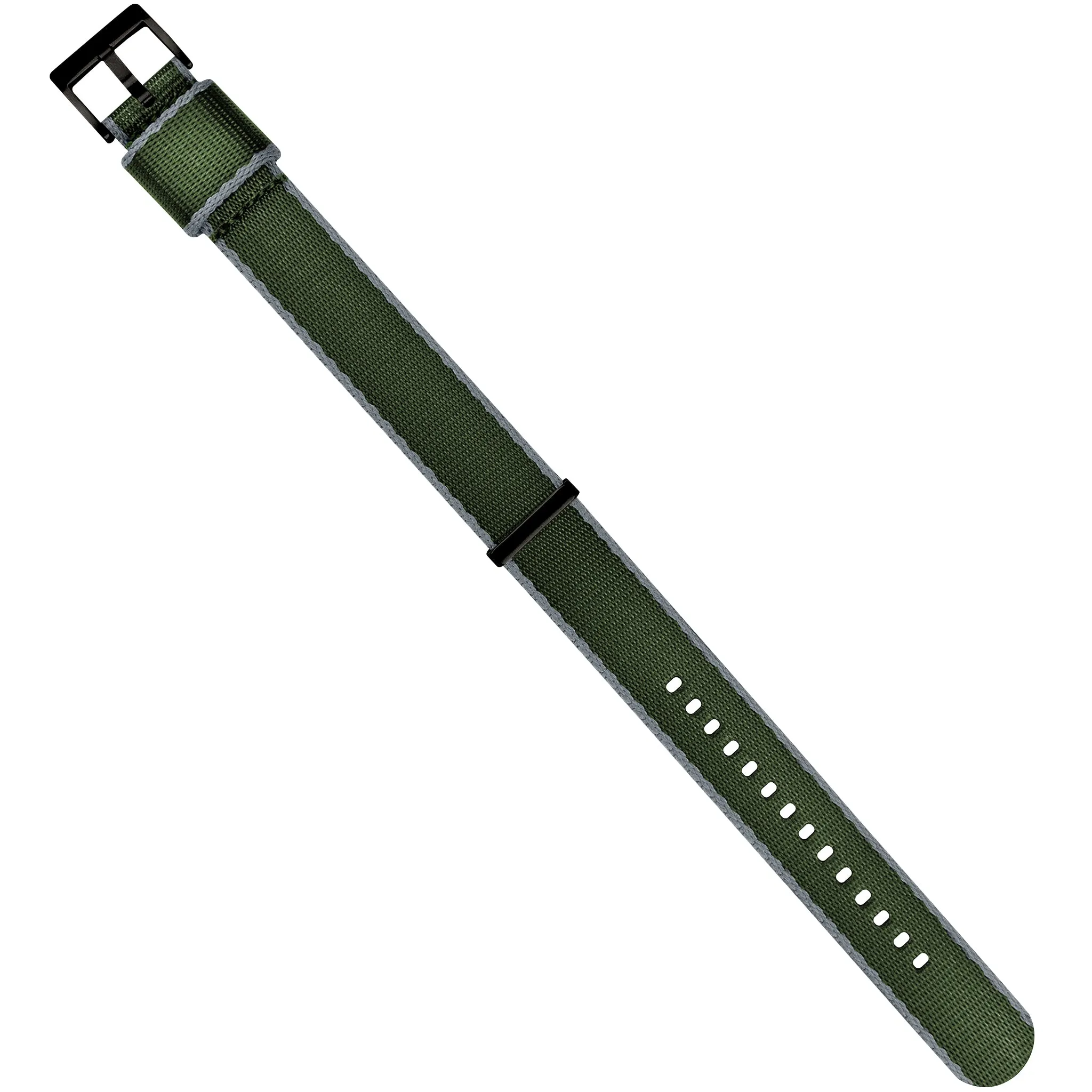 Green With Grey Edges Elite Nylon NATO® Style Watch Band (18mm, 20mm, 22mm, 24mm SALE)