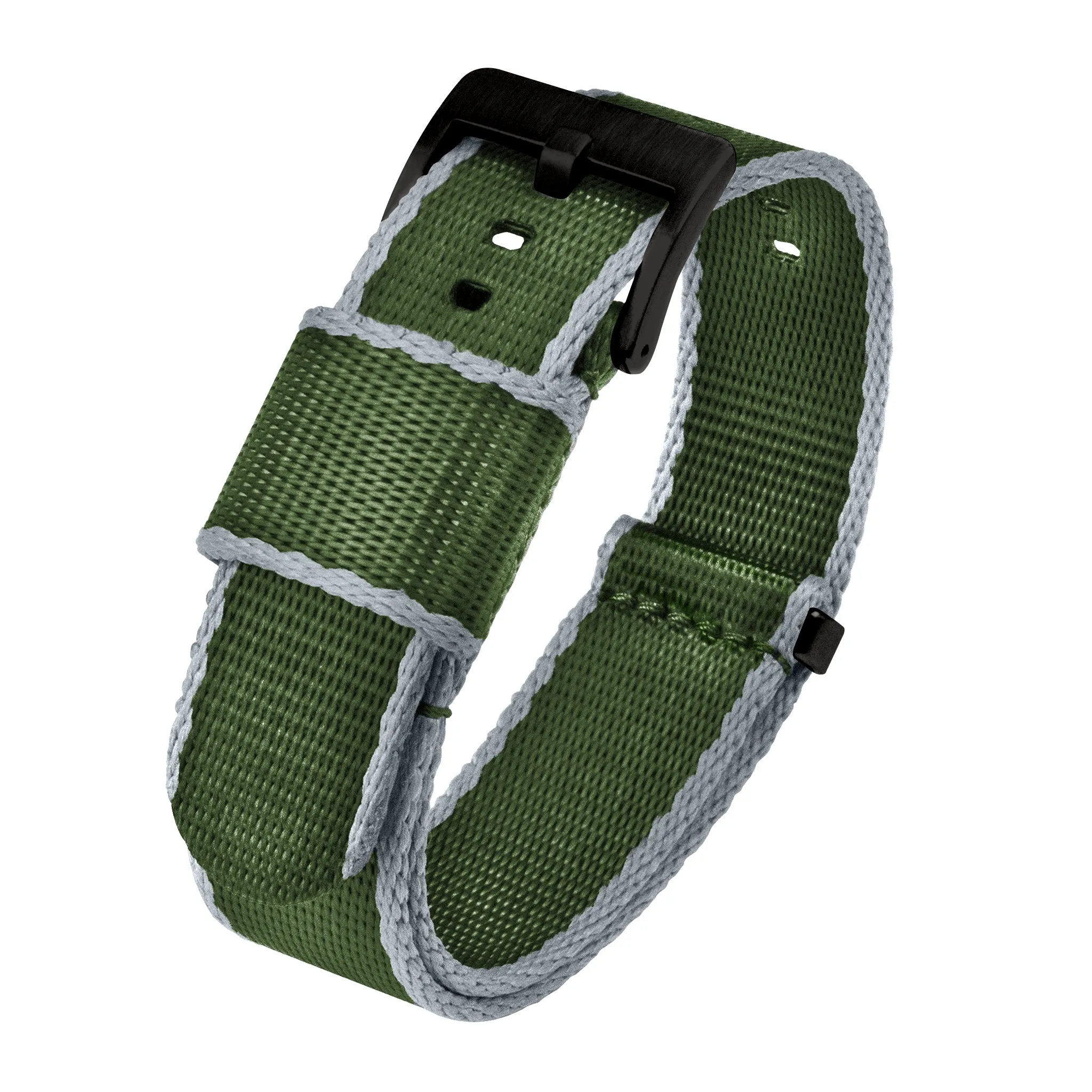 Green With Grey Edges Elite Nylon NATO® Style Watch Band (18mm, 20mm, 22mm, 24mm SALE)