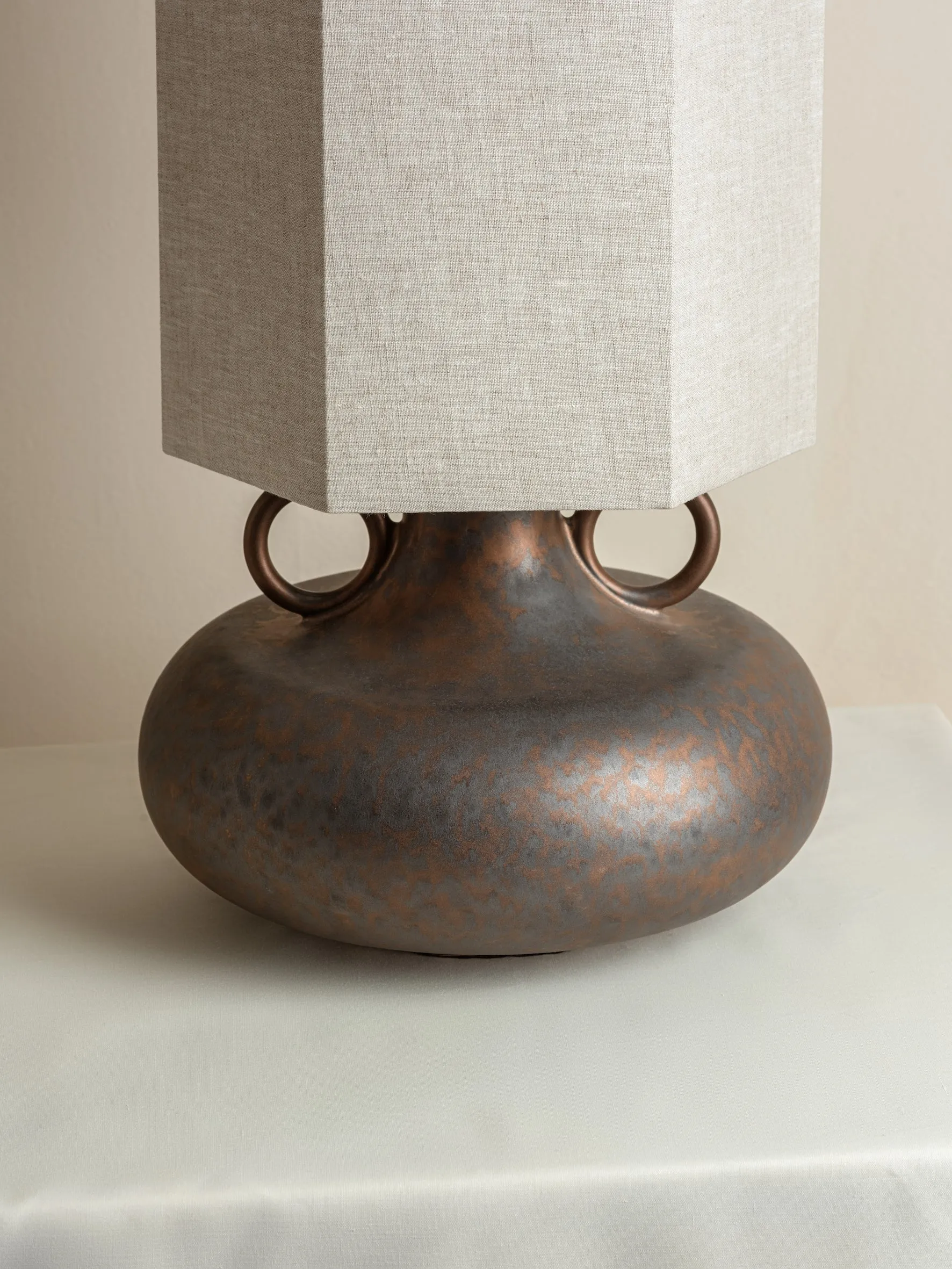 Grove - bronze ceramic and linen table lamp