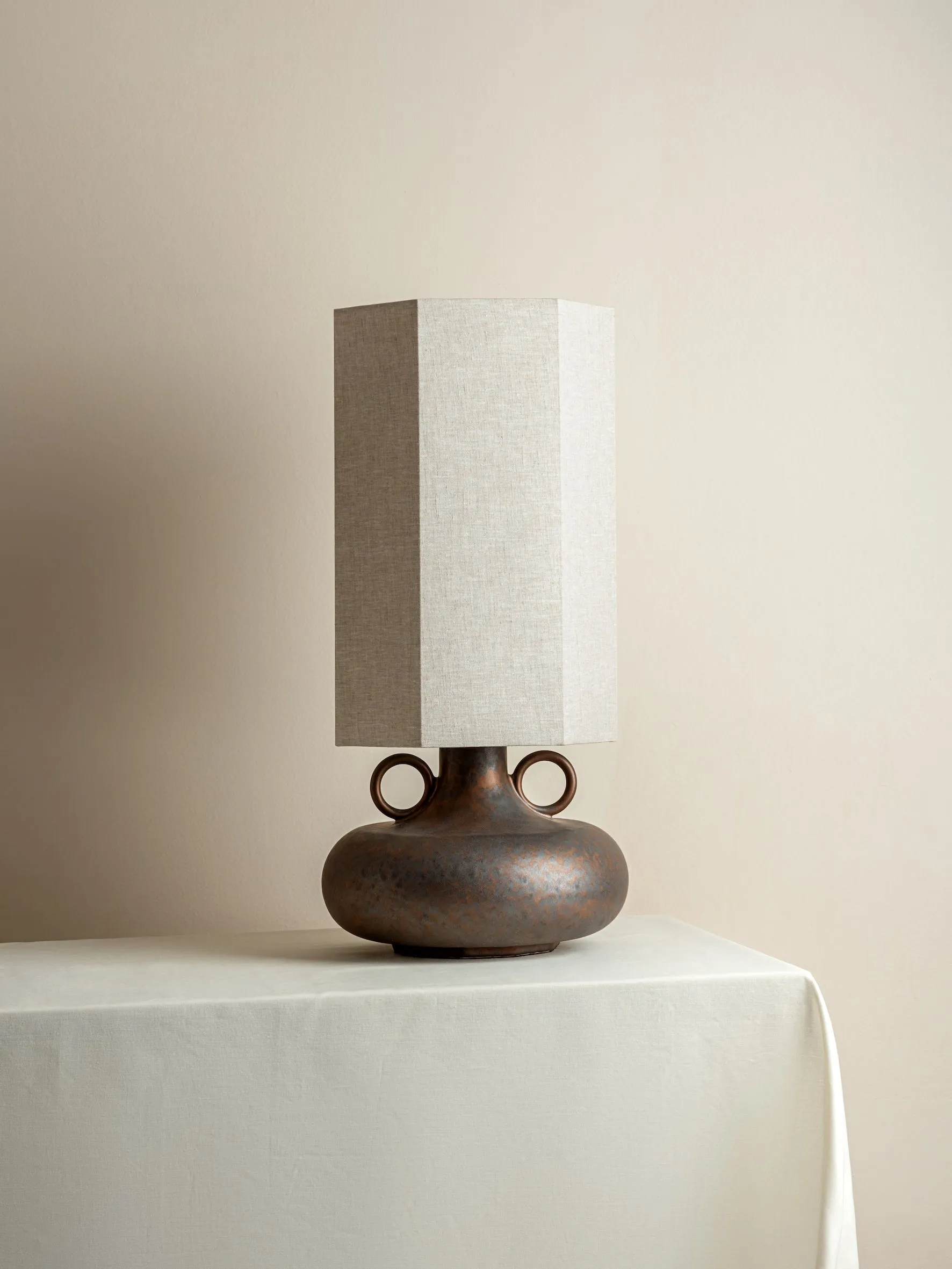 Grove - bronze ceramic and linen table lamp