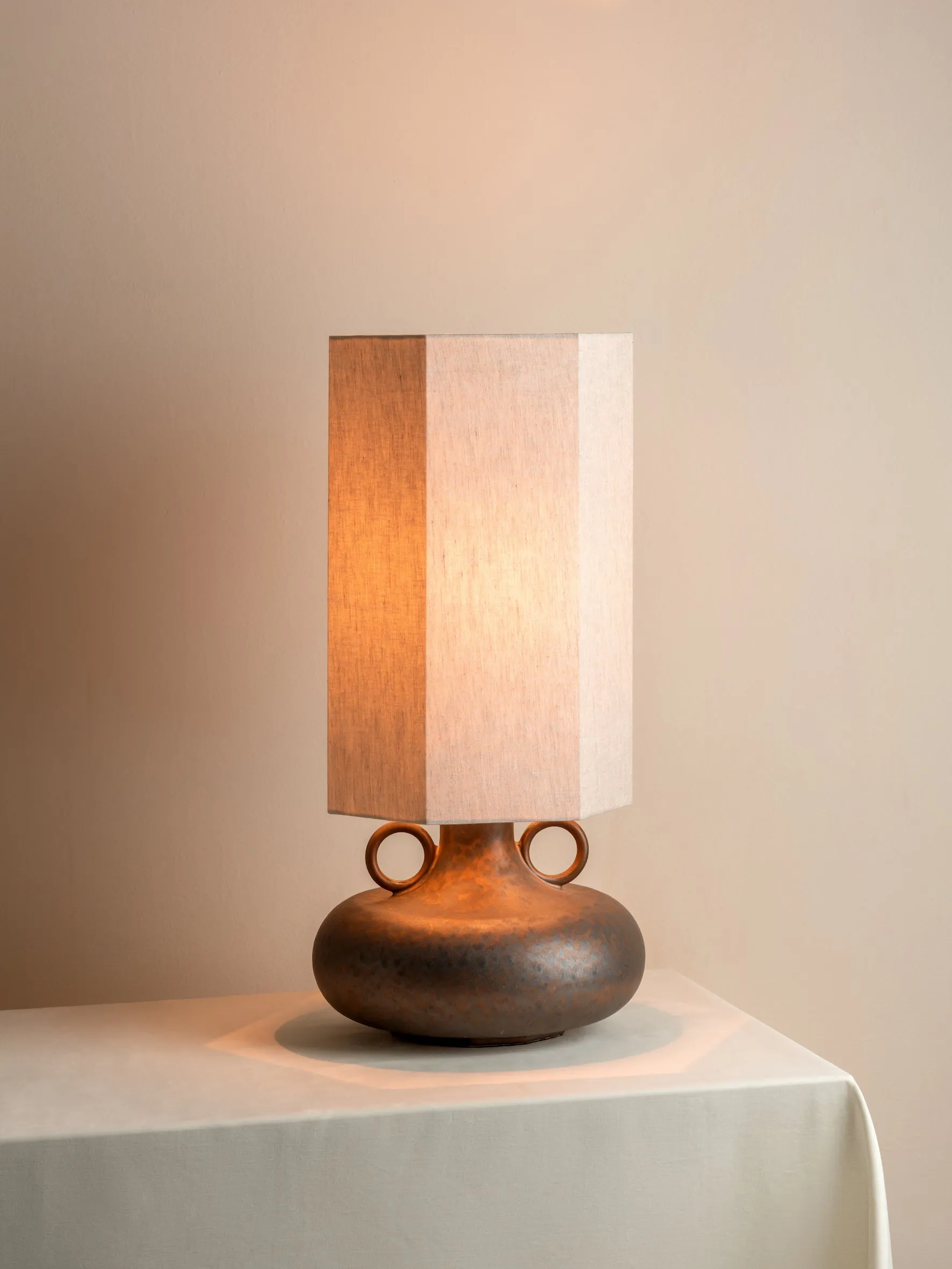 Grove - bronze ceramic and linen table lamp