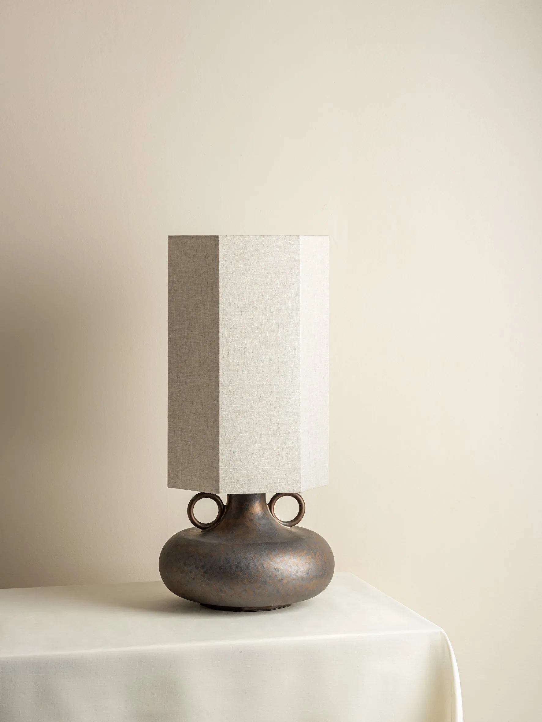 Grove - bronze ceramic and linen table lamp