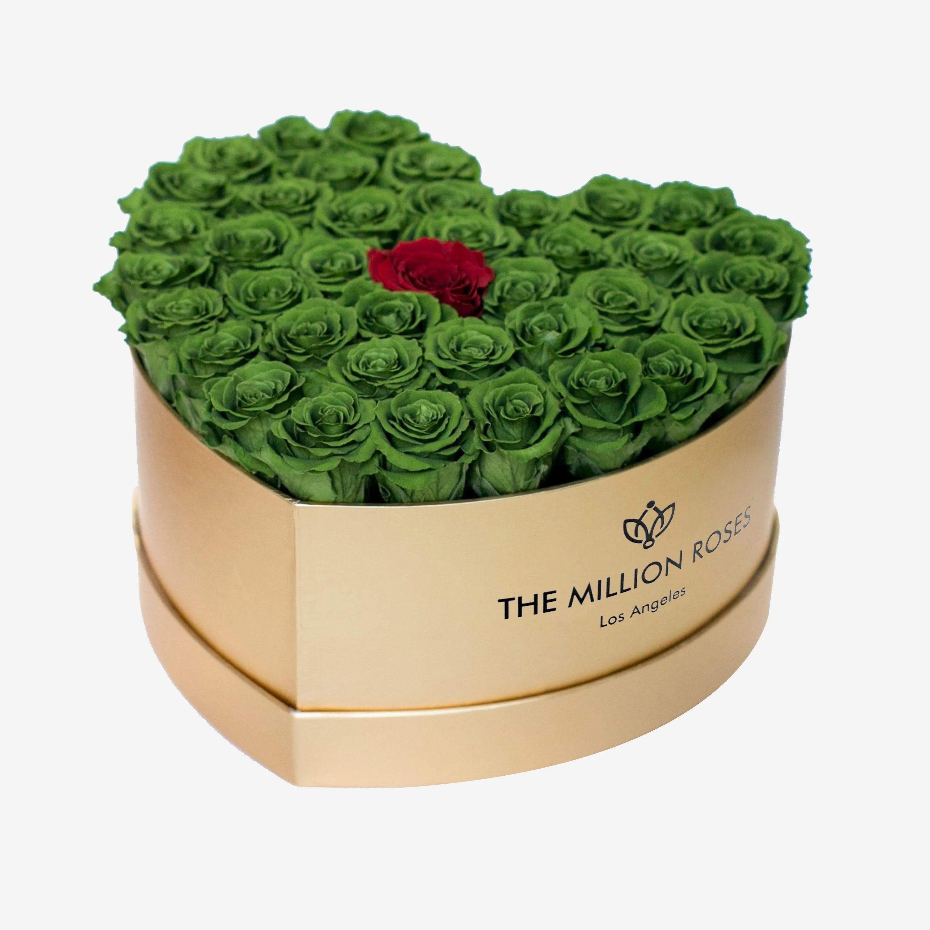 Heart Gold Box | Dark Green & Red Roses