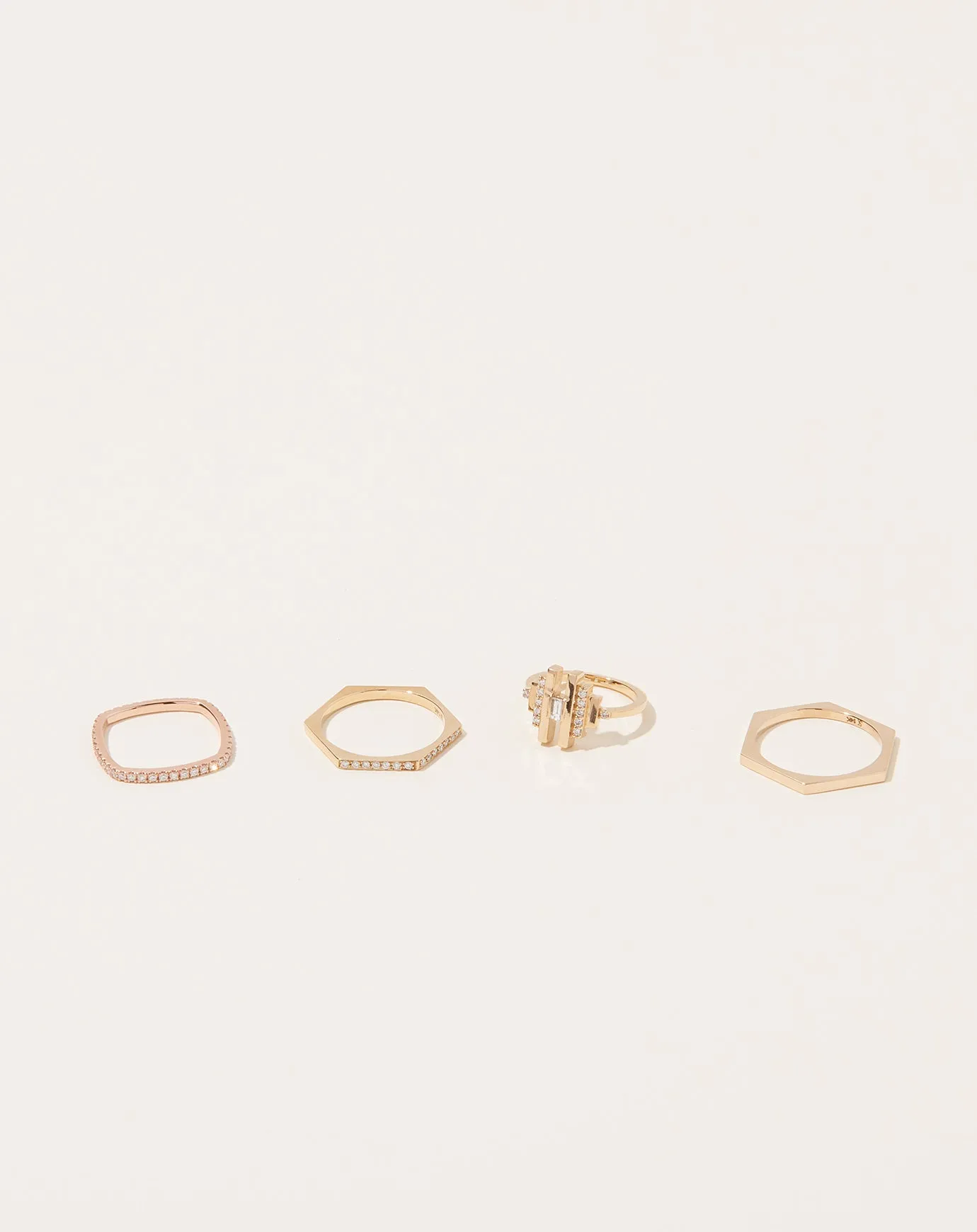 Hex Ring with White Diamonds in 14k Yellow Gold