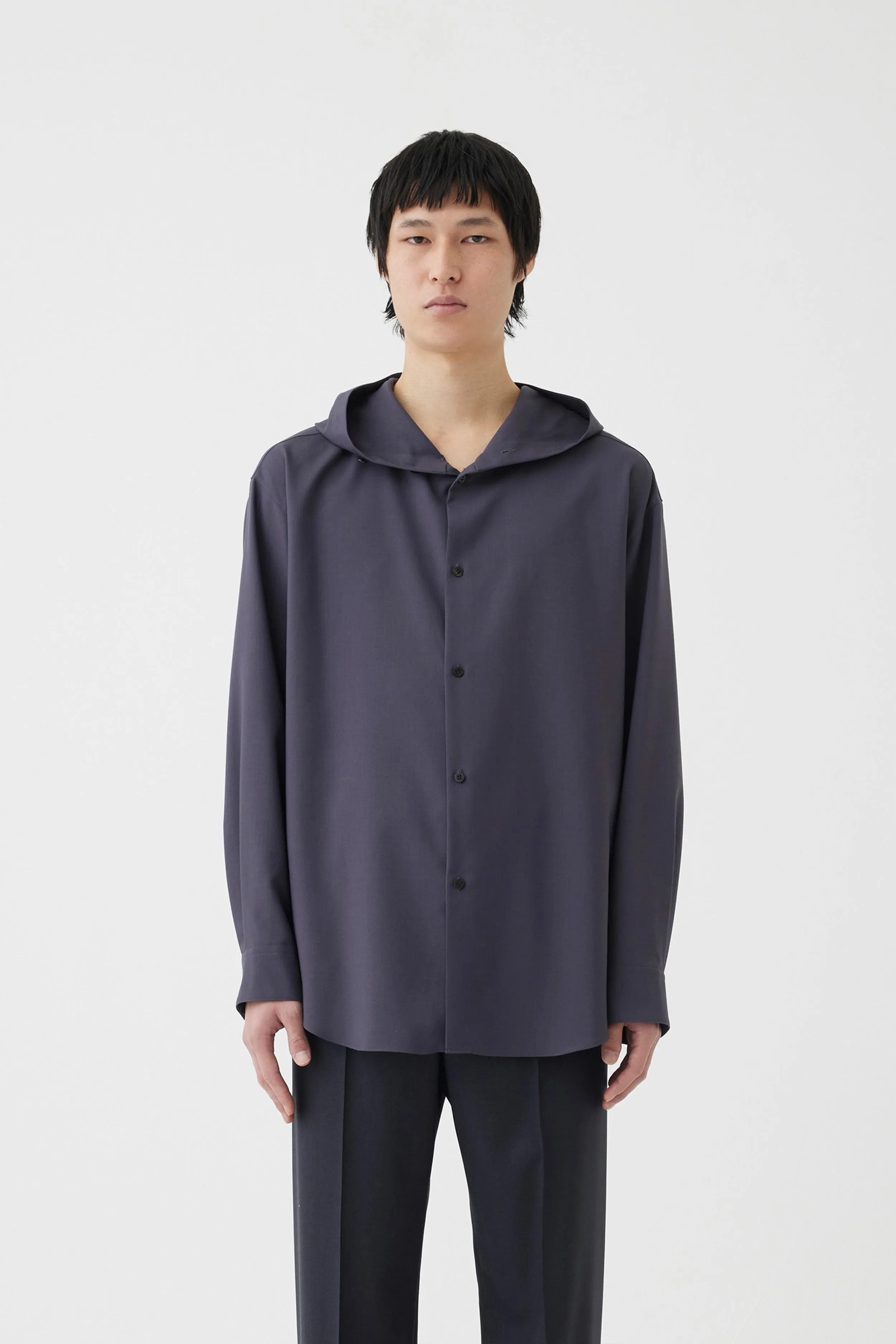 Hooded Wool Shirt in Charcoal