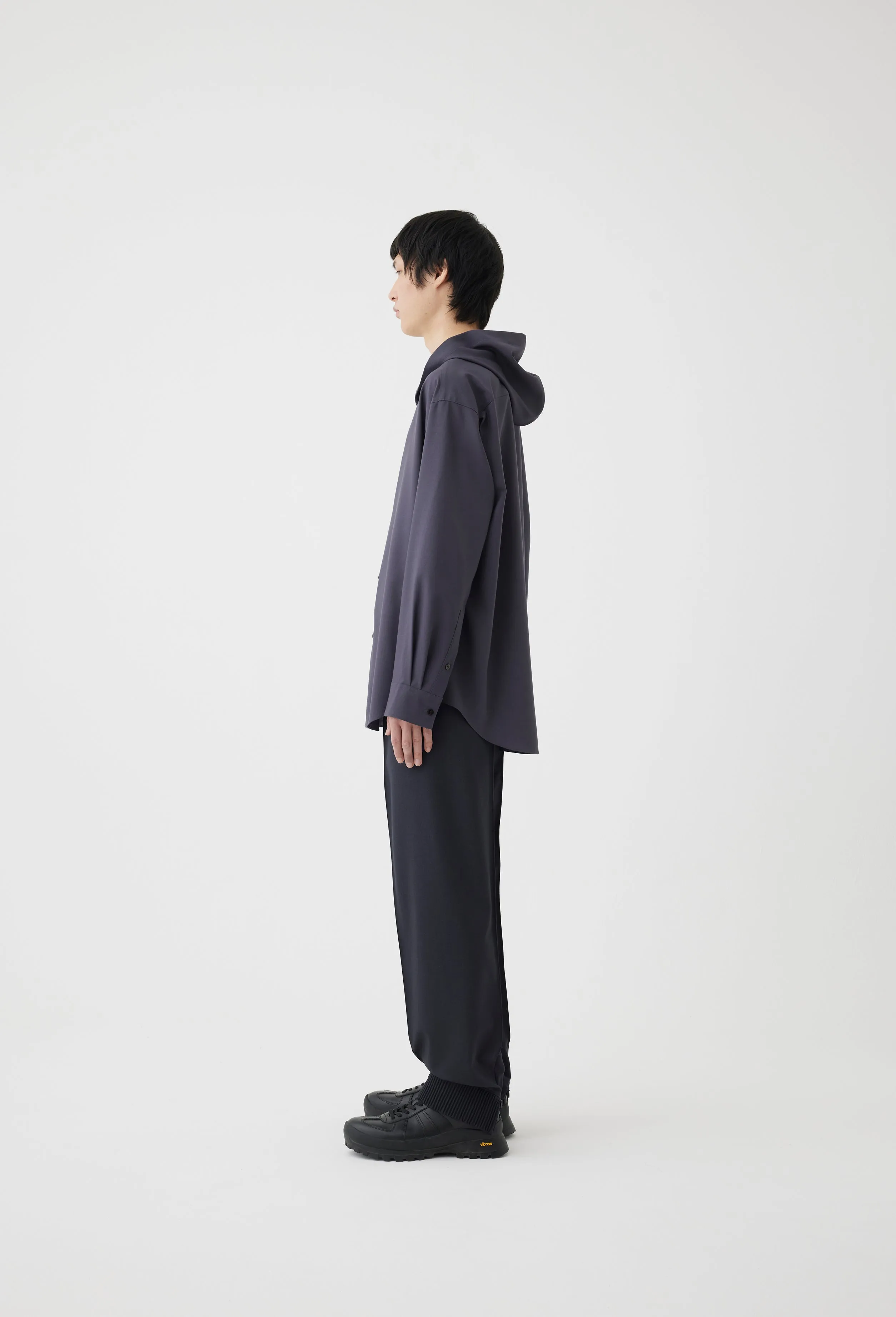 Hooded Wool Shirt in Charcoal