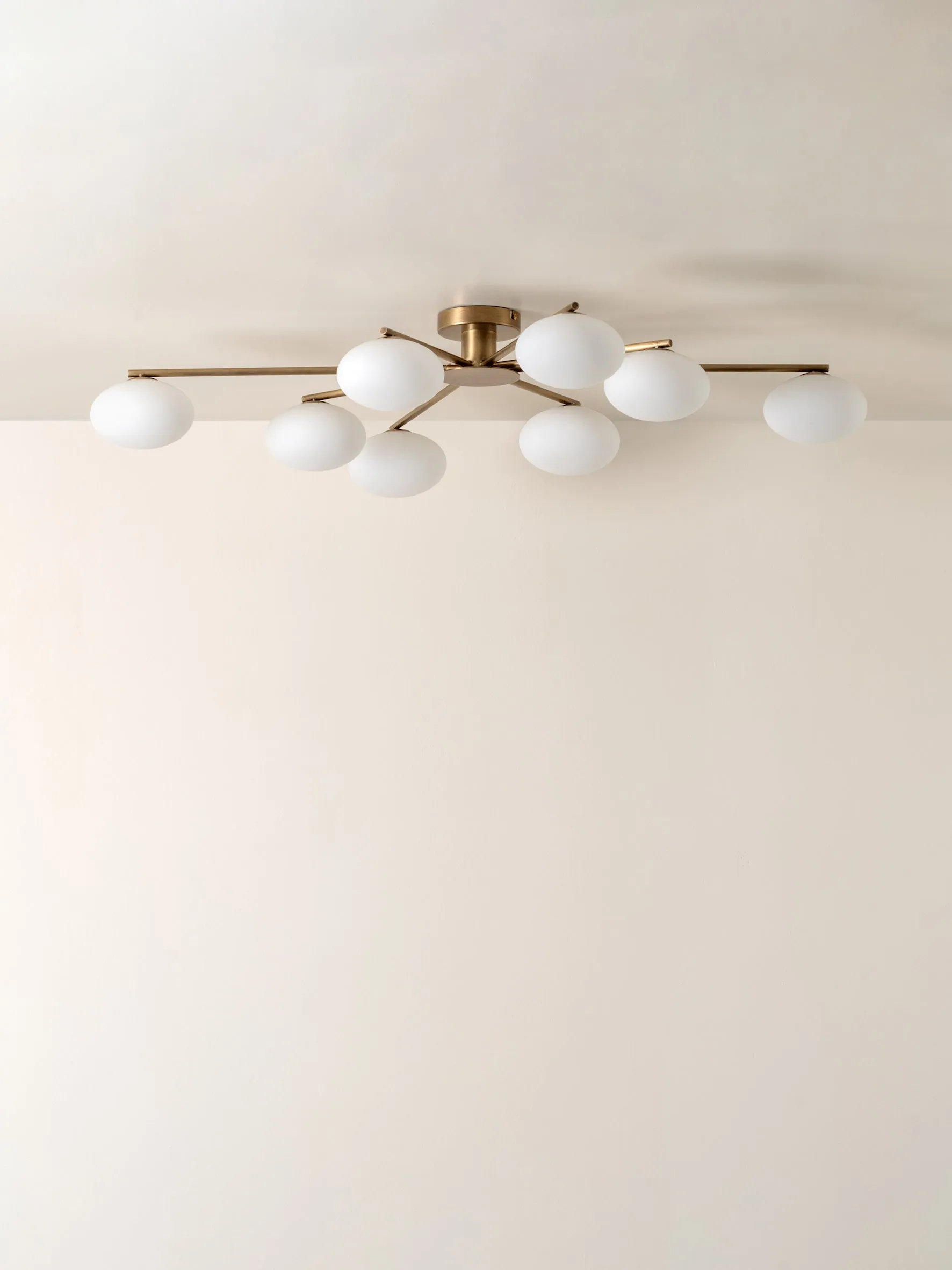 Imperial - 8 light aged brass and opal flush pendant