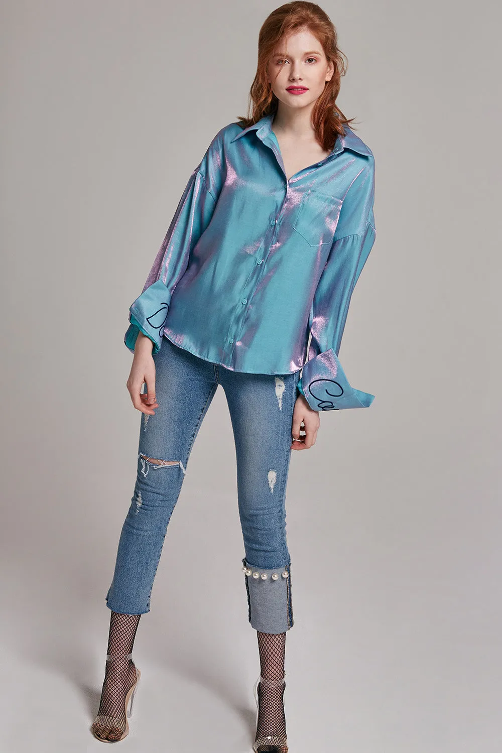 Jacqueline Iridescent Button-up Blouse