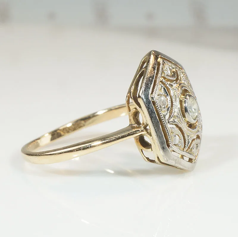 Lacy Platinum Hexagon on 18k Diamond Edwardian Ring