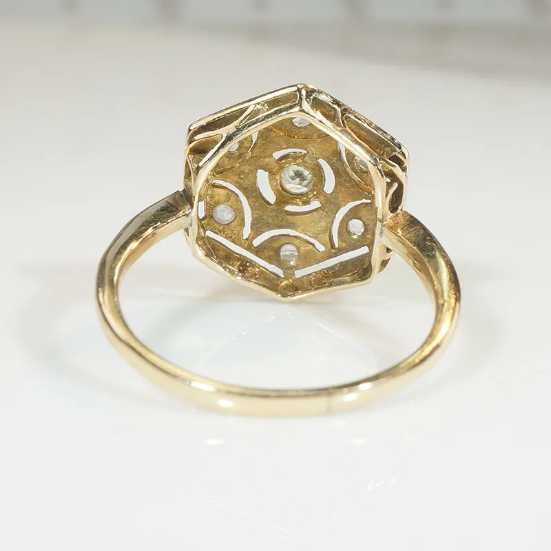 Lacy Platinum Hexagon on 18k Diamond Edwardian Ring