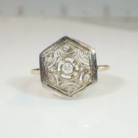 Lacy Platinum Hexagon on 18k Diamond Edwardian Ring