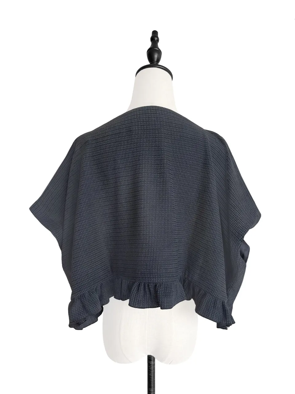 Last Chance! Asphalt Grey Drop Sleeve Boxy Frilly Crop Top