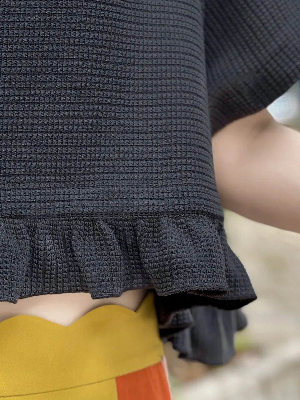 Last Chance! Asphalt Grey Drop Sleeve Boxy Frilly Crop Top