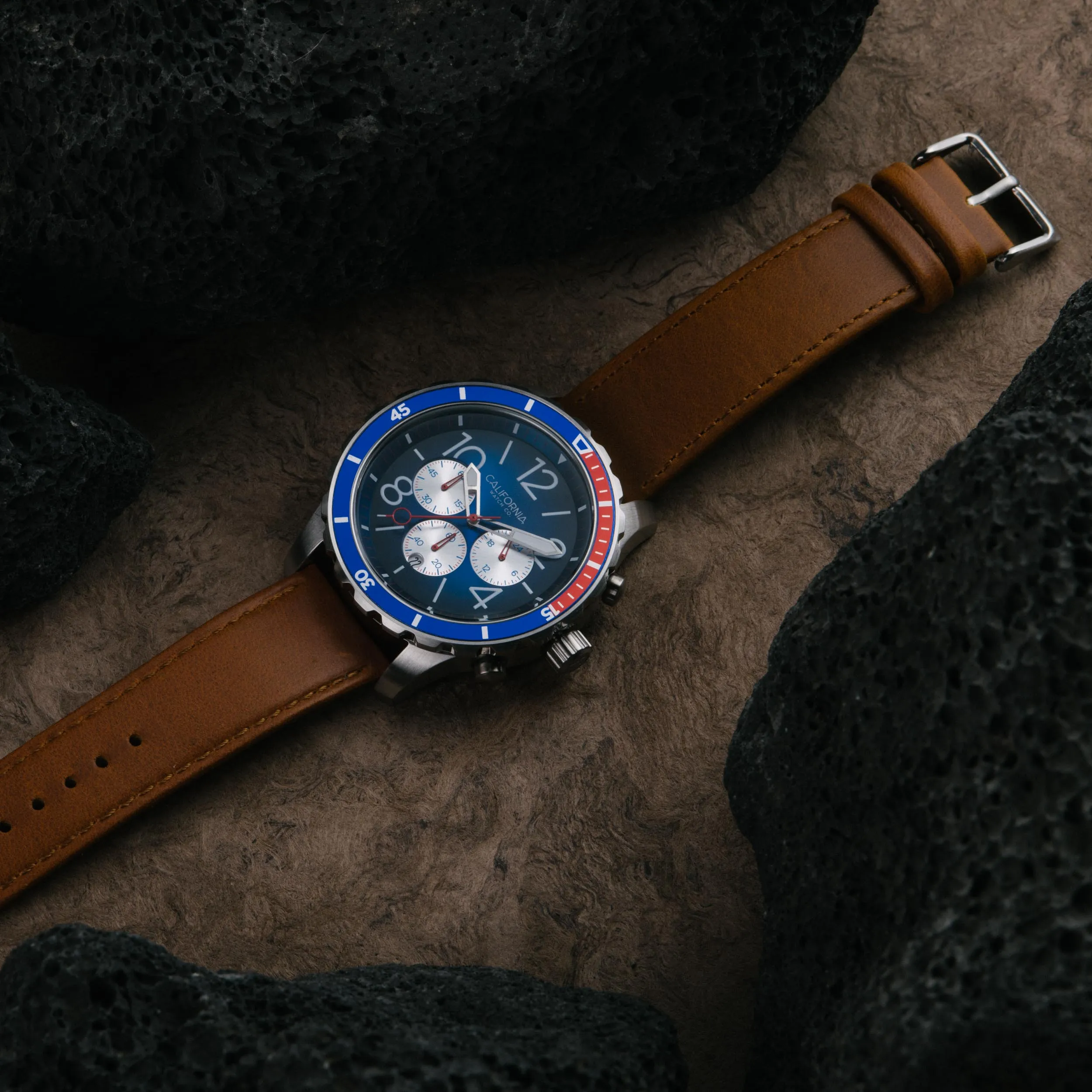 Mavericks Chrono Leather Brown Navy Red