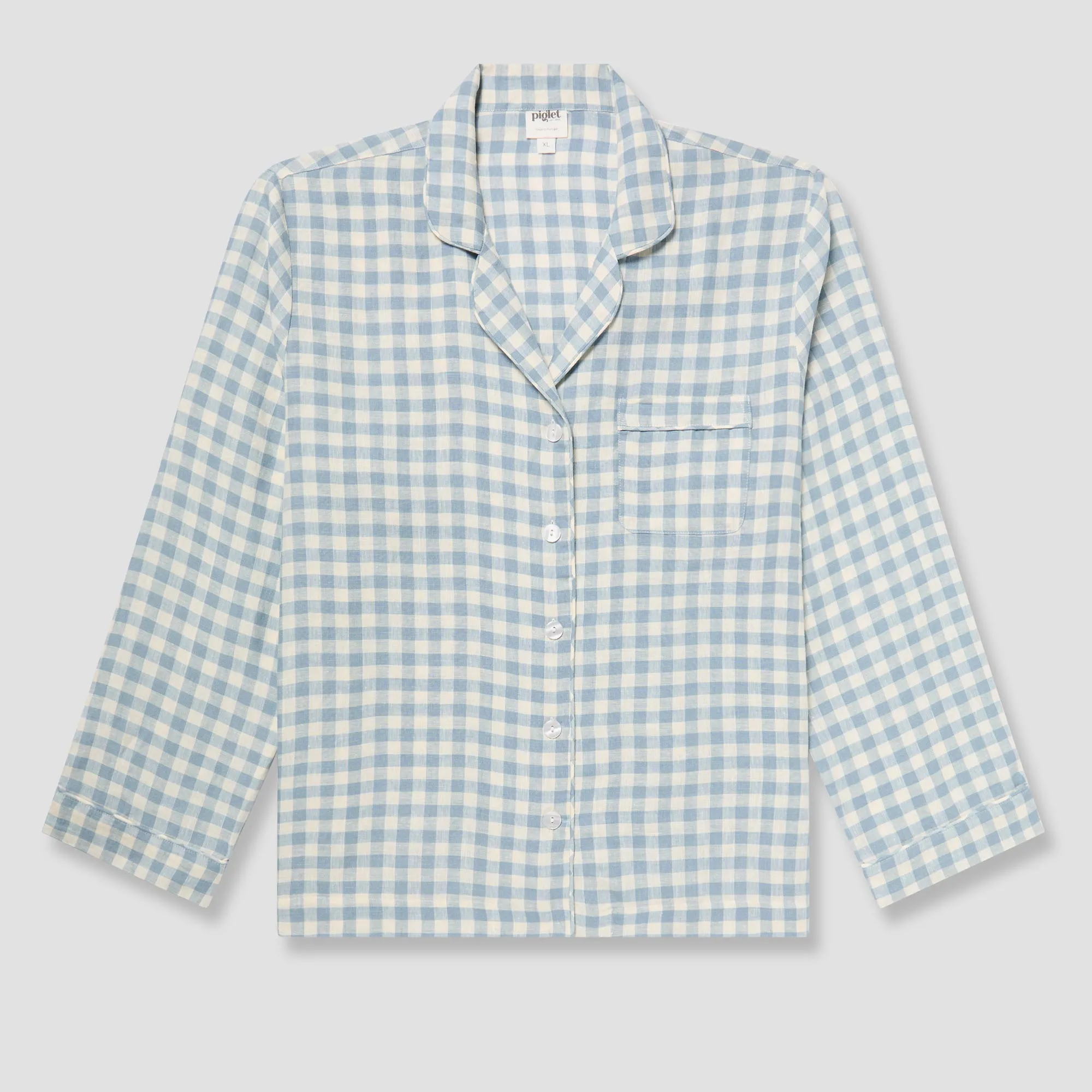 Men's Warm Blue Gingham Linen Pyjama Shirt