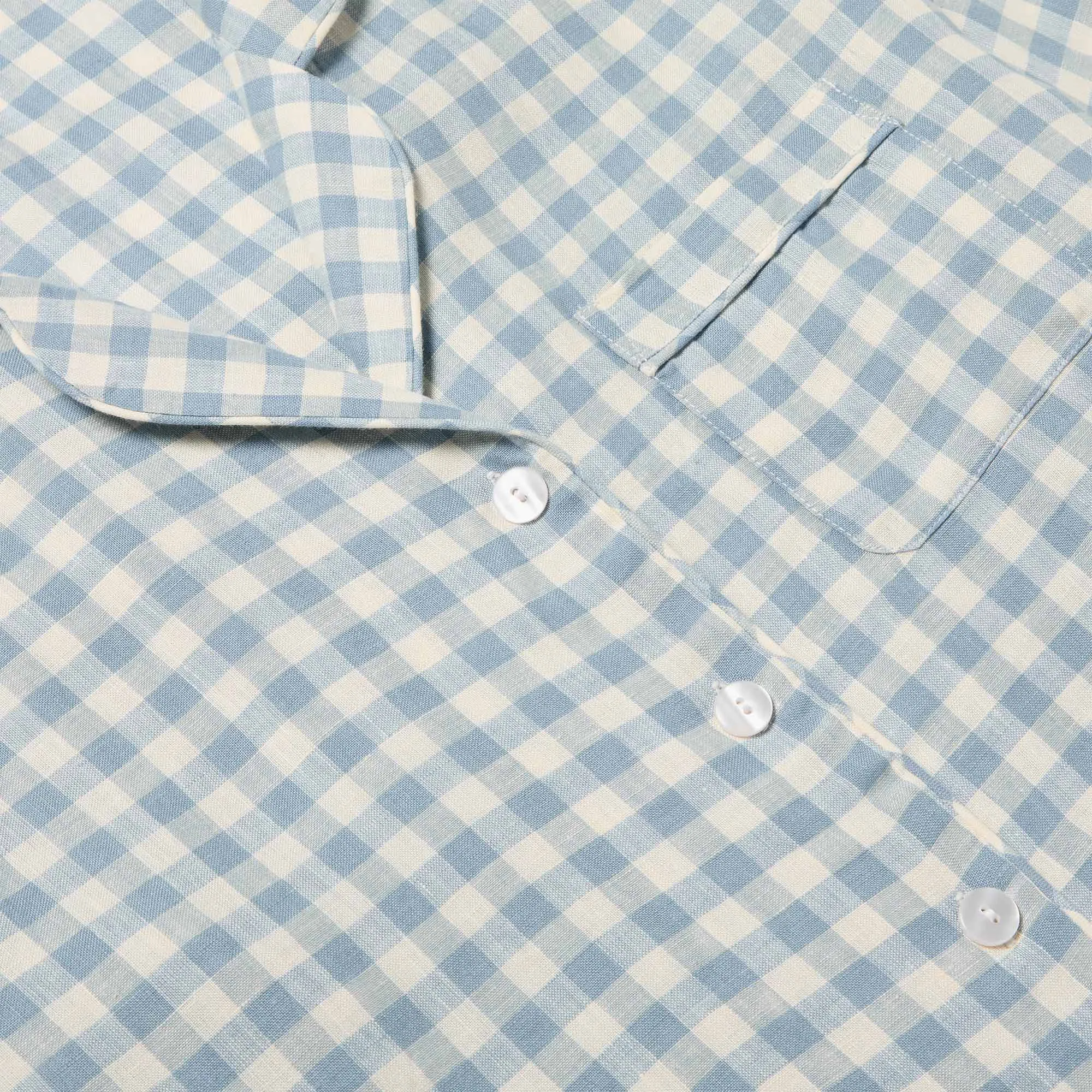 Men's Warm Blue Gingham Linen Pyjama Shirt