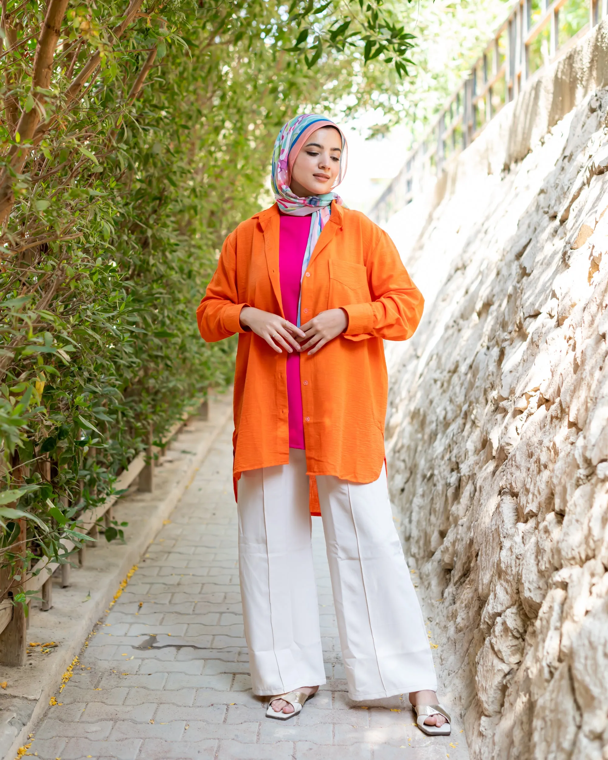 Orange Summer Linen Shirt